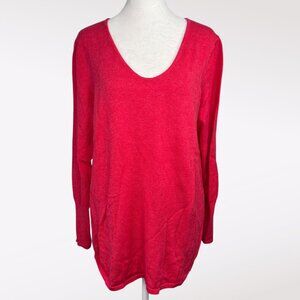 NIC+ZOE Lightweight V-Neck Long Sleeve Knit Sweater Coral Large